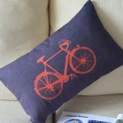ON SALE Linen pillow cover decorative pillow cover red bike cushion cover bicycle Pillow home decor Pillow 30x50cm
