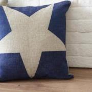 Linen pillow cover decorative pillow cover star cushion cover home decor Pillow 18&quot;