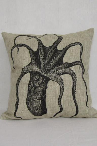 Linen Pillow Cover Decorative Pillow Cover Black Octopus Cushion Cover Home Decor Pillowcase 18 By 18 Inches